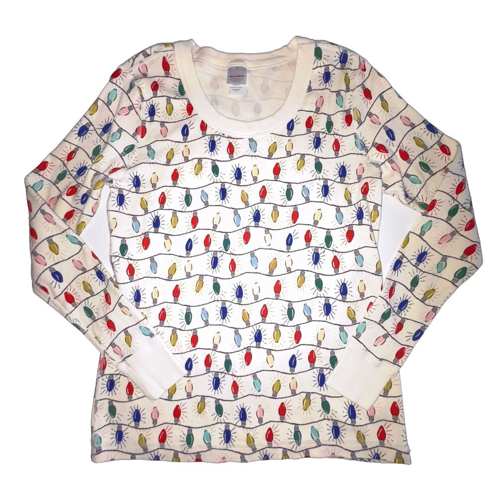 Hanna Anderson Christmas Lights Pajama Top Long Sleeve Women's Size Medium